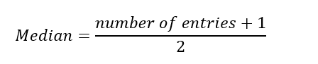 Median equals number of entries plus 1, divided by 2. 